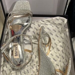 Badgley Mischka Silver Crystal Slingback Heels